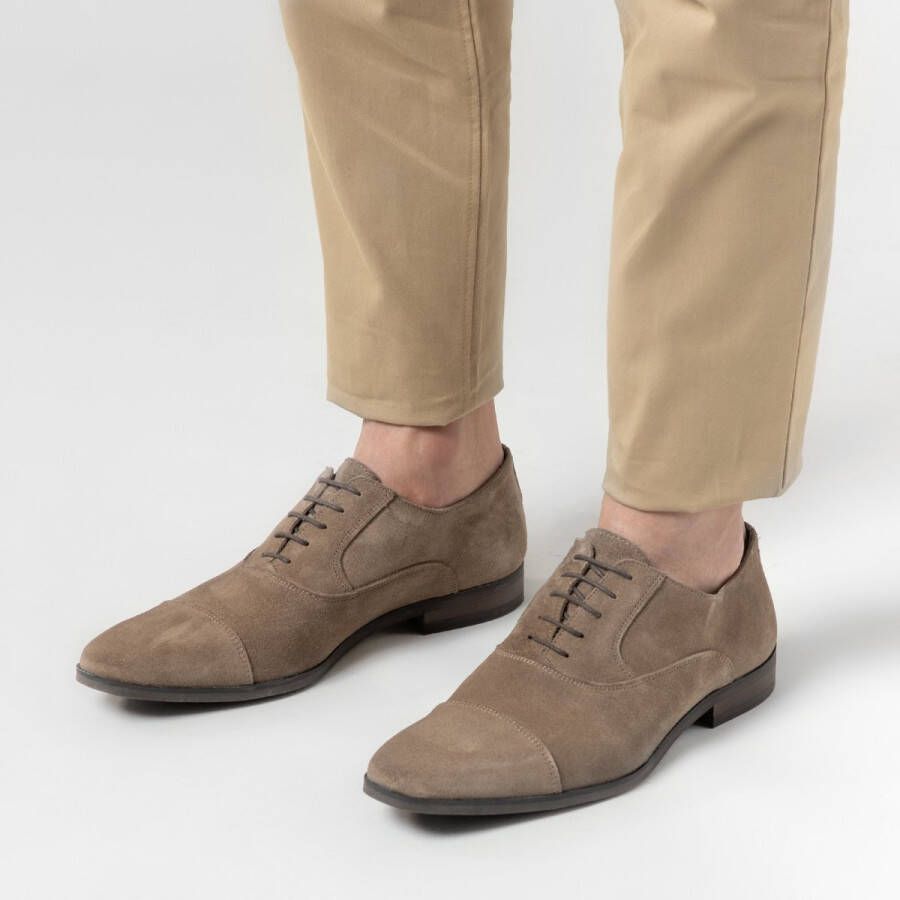 Manfield Heren Taupe suède veterschoenen