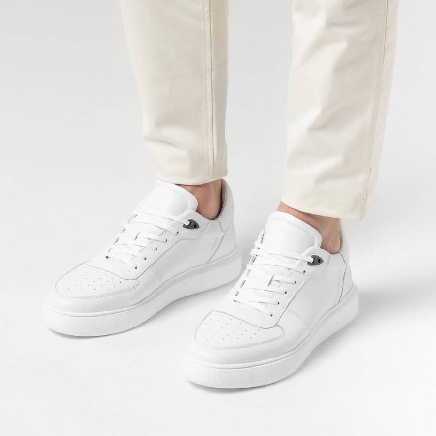 Manfield Heren Witte leren sneakers