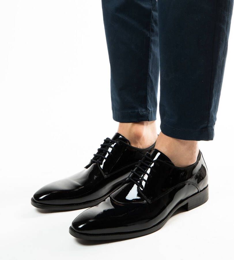 Manfield Heren Zwarte lak leren veterschoenen