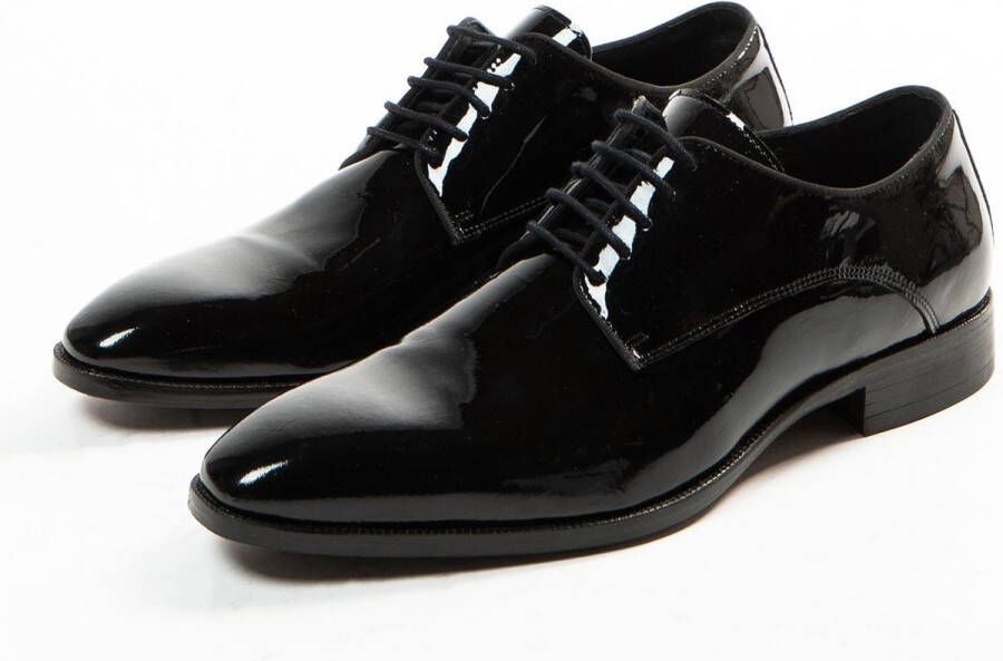 Manfield Heren Zwarte lak leren veterschoenen