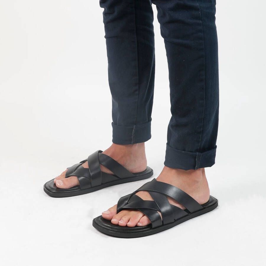 Manfield Heren Zwarte leren slippers