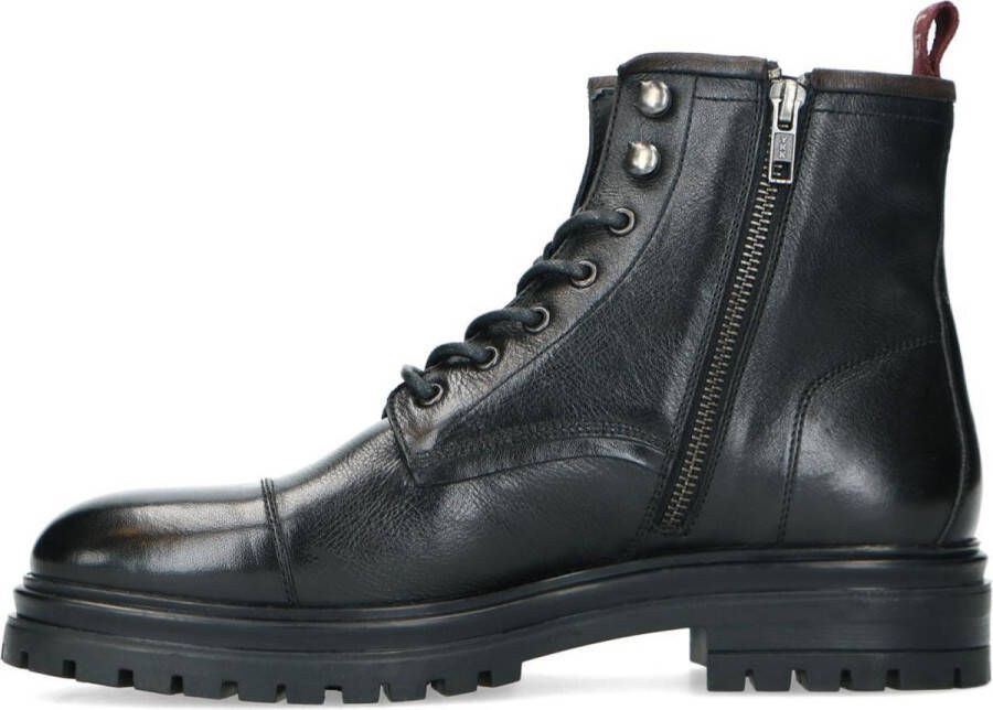 Manfield Heren Zwarte leren veterboots