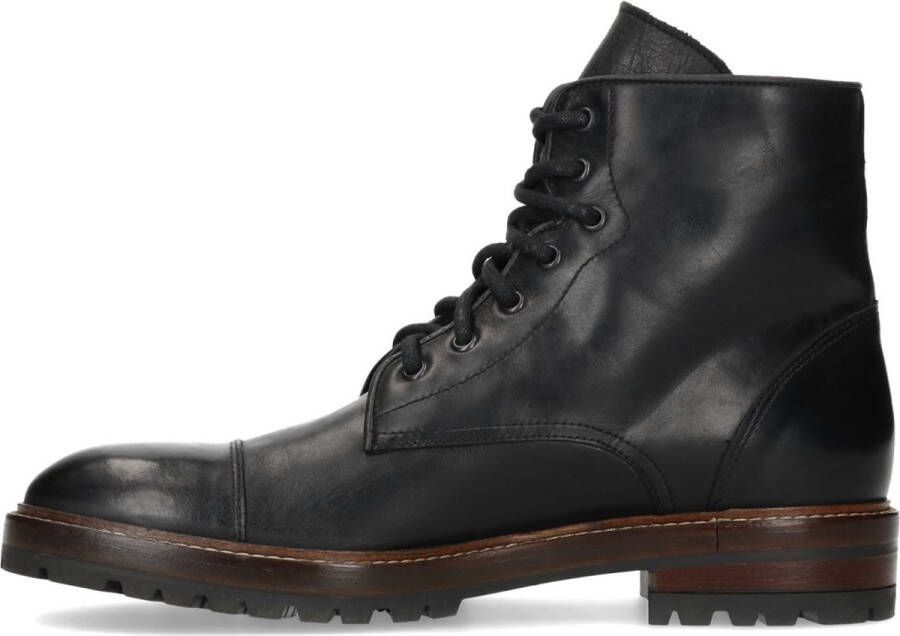 Manfield Heren Zwarte leren veterboots - Foto 3