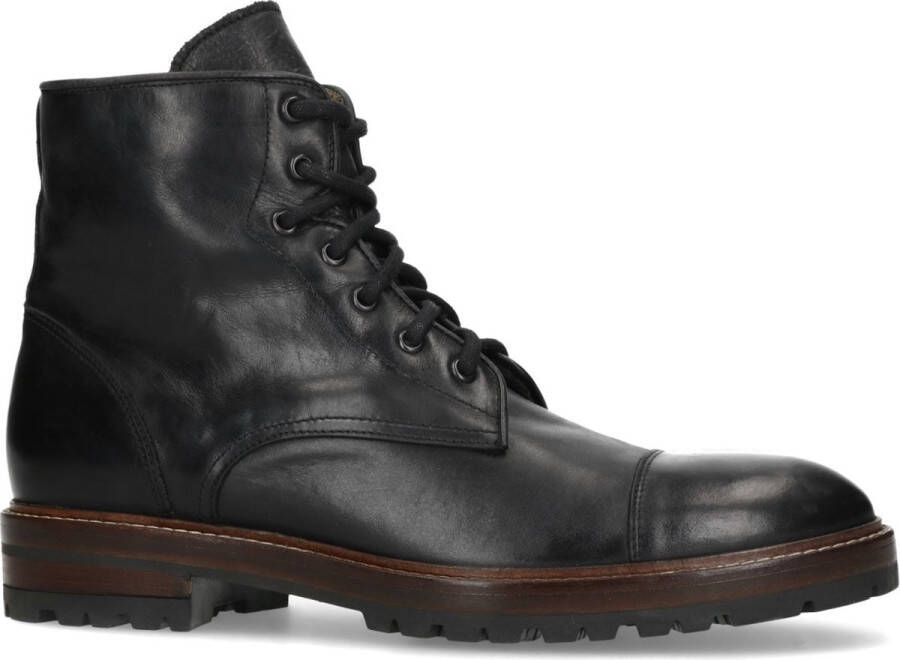 Manfield Heren Zwarte leren veterboots - Foto 4