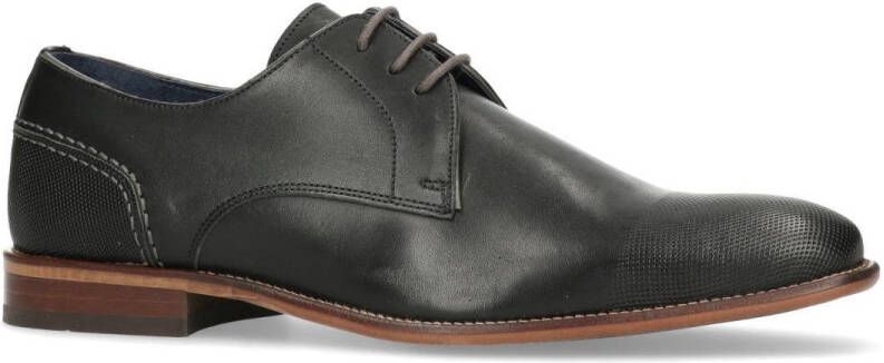 Manfield Heren Zwarte leren veterschoenen