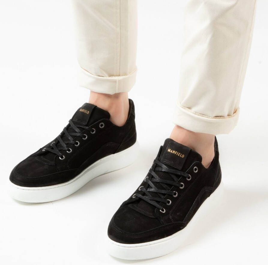 Manfield Heren Zwarte nubuck sneakers