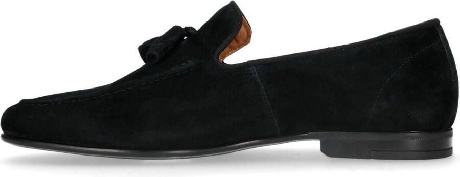 Manfield Heren Zwarte suède loafers met kwastjes