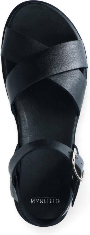 Manfield Dames Zwarte leren sandalen met gekruiste banden - Foto 5
