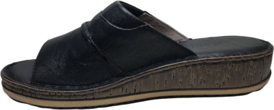Manlisa 4 cm hoogte lederen comfort slippers S207-1844 zwart - Foto 2