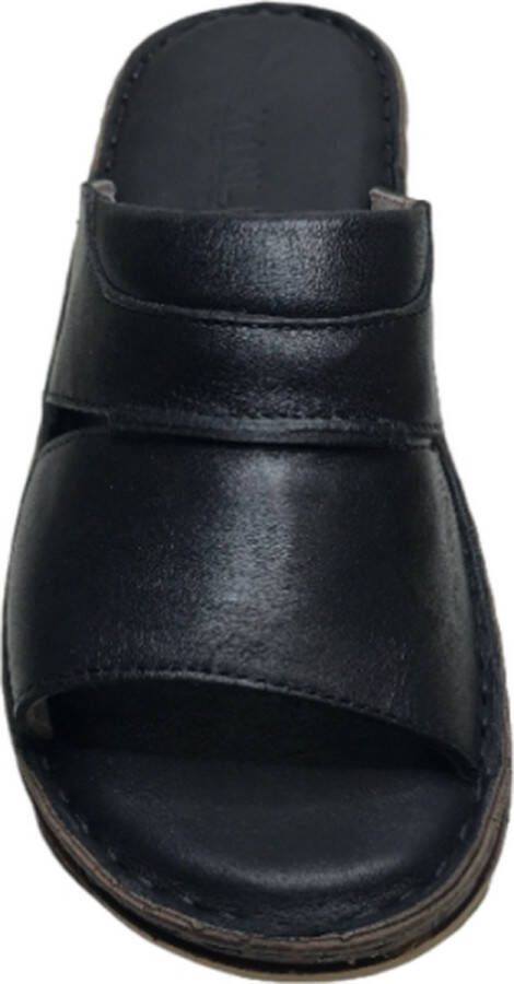 Manlisa 4 cm hoogte lederen comfort slippers S207-1844 zwart - Foto 5