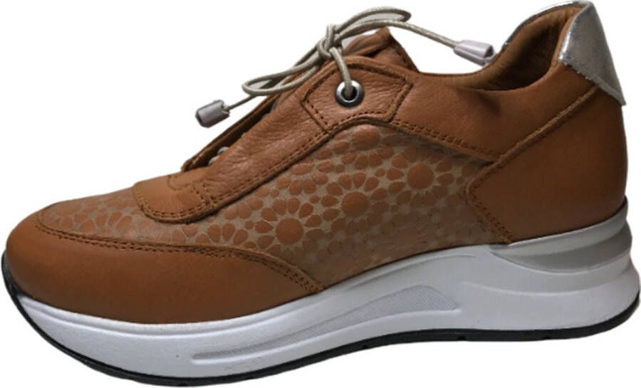 Manlisa lederen bloemenprint comfort sneakers S247-2264 camel - Foto 2