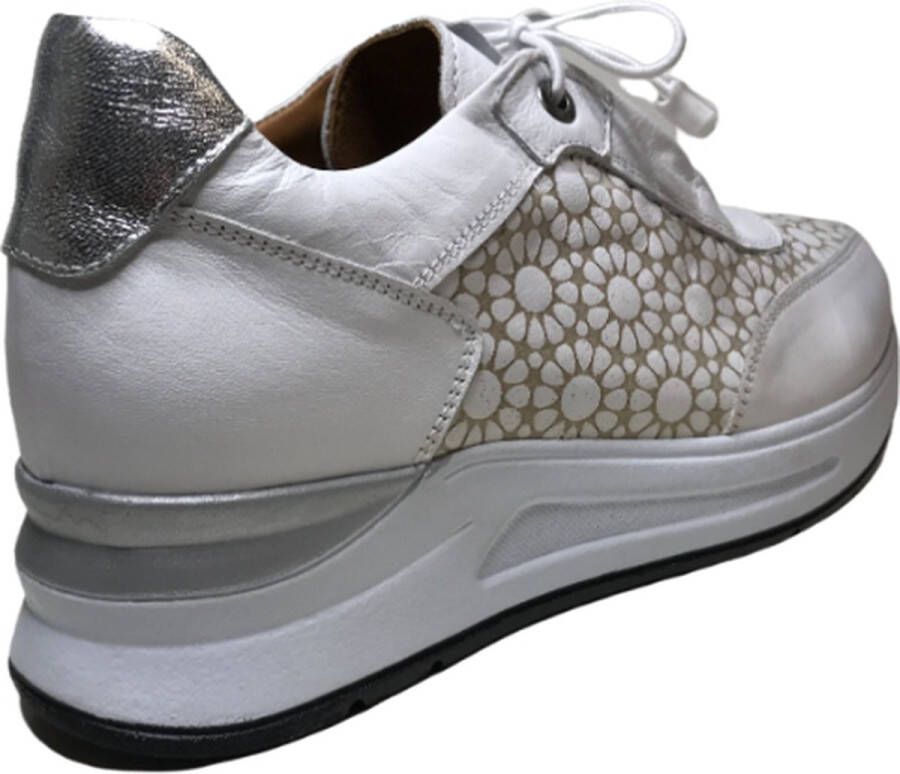 manlisa lederen bloemenprint comfort sneakers S247-2264 wit