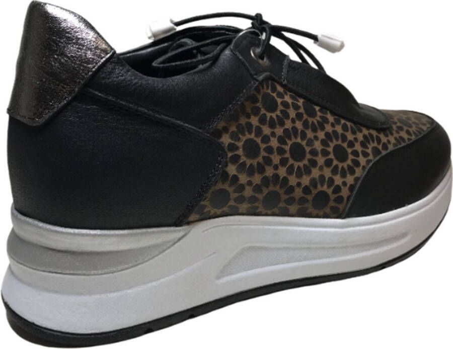 Manlisa lederen bloemenprint comfort sneakers S247-2264 zwart - Foto 2