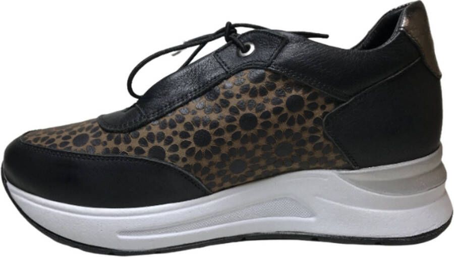 Manlisa lederen bloemenprint comfort sneakers S247-2264 zwart - Foto 3