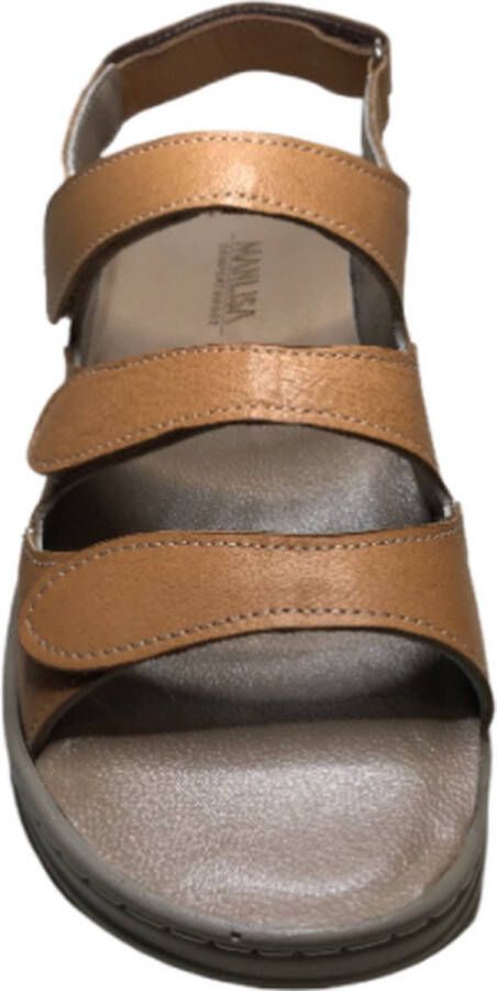 manlisa platte lederen comfort sandalen 4 velcro's 504 camel geschikt losse steunzolen