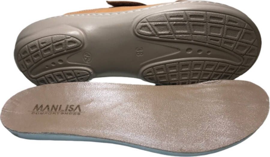 manlisa platte lederen comfort sandalen 4 velcro's 504 camel geschikt losse steunzolen
