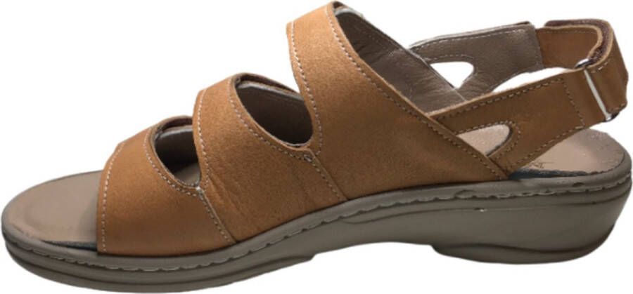 manlisa platte lederen comfort sandalen 4 velcro's 504 camel geschikt losse steunzolen