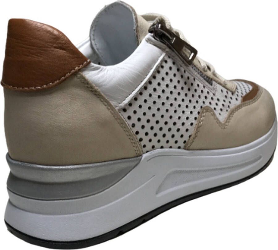 manlisa veter rits geperforeerde lederen zomer comfort sneakers S247-1705 wit beige combi