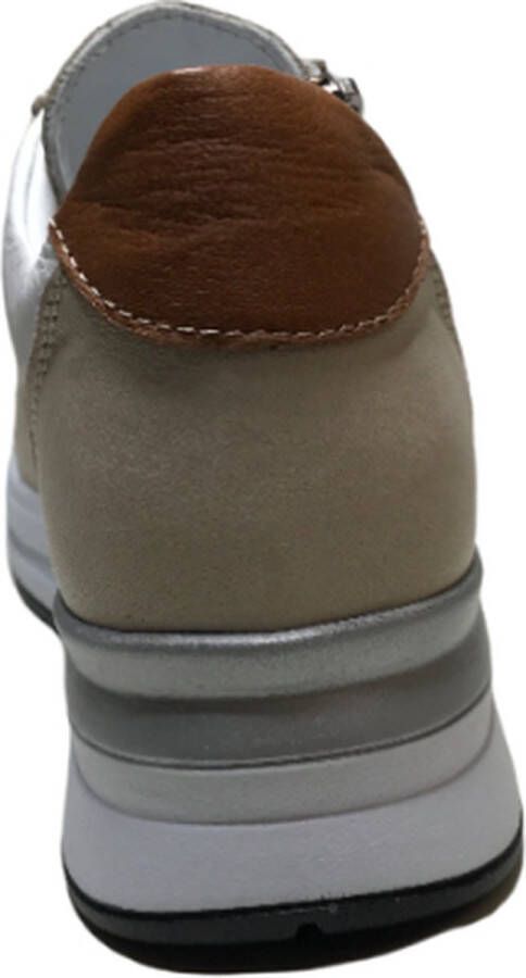 manlisa veter rits geperforeerde lederen zomer comfort sneakers S247-1705 wit beige combi