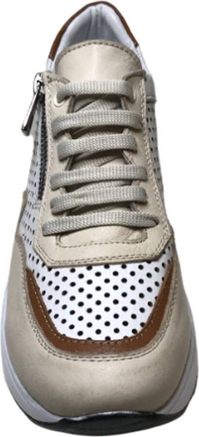 manlisa veter rits geperforeerde lederen zomer comfort sneakers S247-1705 wit beige combi