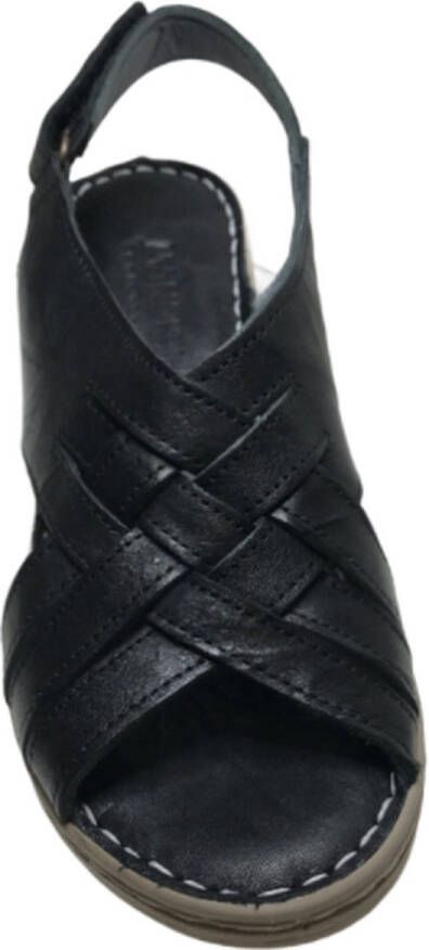 manlisa vlecht sleehak lederen comfort sandalen S204-172 zwart