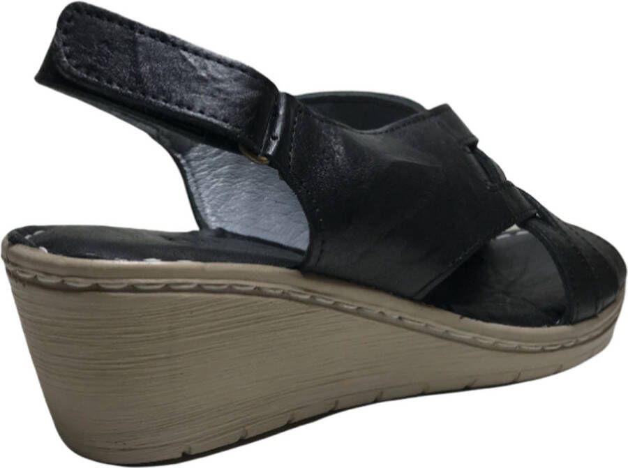 manlisa vlecht sleehak lederen comfort sandalen S204-172 zwart