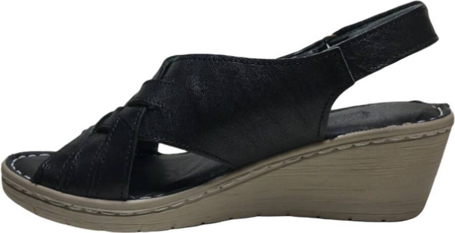 manlisa vlecht sleehak lederen comfort sandalen S204-172 zwart