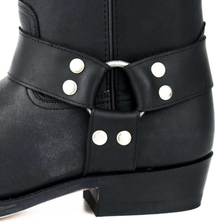 Mayura Boots 01 Zwart Biker Western Heren Laarzen Vierkante Neus Platte Hak Vast Sierspoor