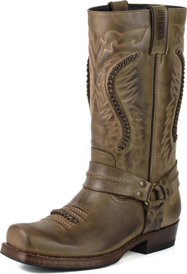 Mayura Boots 02 Bruin Biker Western Dames Heren laarzen Vierkante Neus Vast Spoor Vlechtwerk Oliebestendige Zool