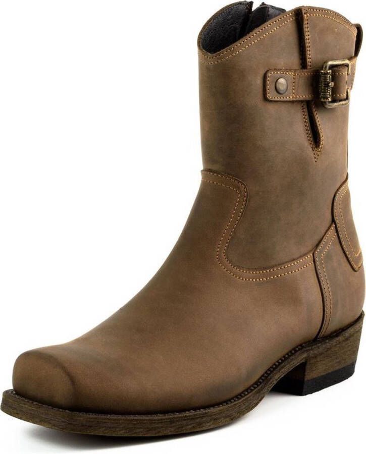 Mayura Boots 05 Bruin Biker Western Heren Enkellaars Vierkante Neus Rits Sluiting