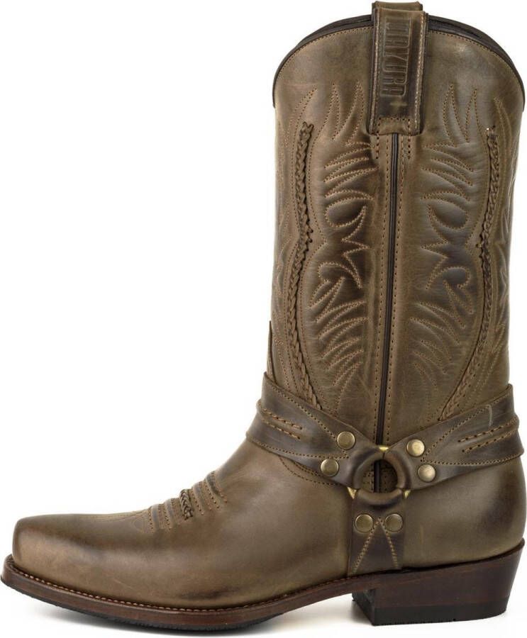 Mayura Boots 07 Bruin Motor Biker Western Dames Heren Spitse Laarzen Vlechtwerk Vast Spoor Gewaxt Leer