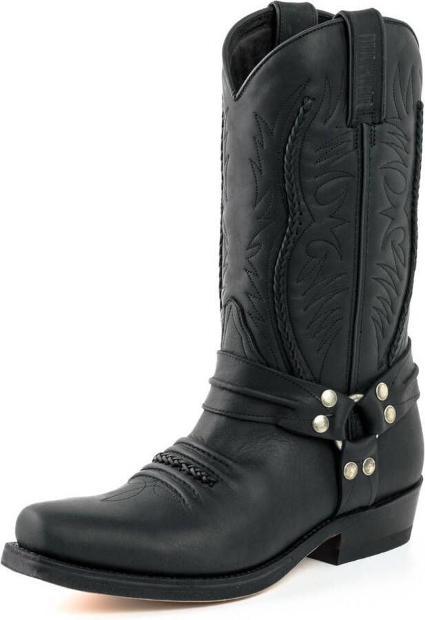 Mayura Boots 07 Zwart Motor Biker Western Dames Heren Spitse Laarzen Vlechtwerk Vast Spoor Gewaxt Leer