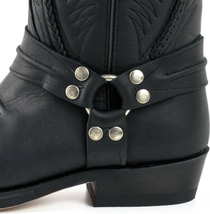 Mayura Boots 07 Zwart Motor Biker Western Dames Heren Spitse Laarzen Vlechtwerk Vast Spoor Gewaxt Leer