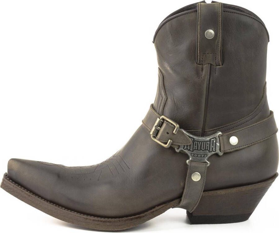 Mayura Boots 14 Donker Grijs Bruin Heren Cowboy Western Spitse Enkellaars Schuine Hak Rits Afneembaar Spoor Echt Leer