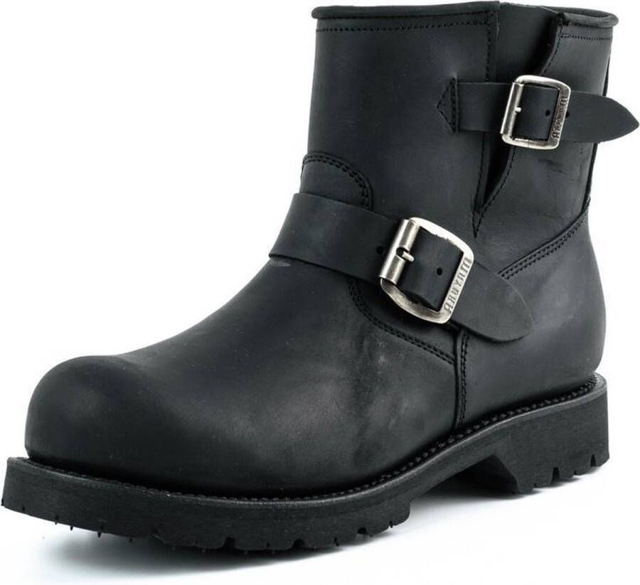 Mayura Boots 1581 Zwart Biker Motorlaars Heren Enklelaars Ronde Neus Anti Slip Zool Echt leer