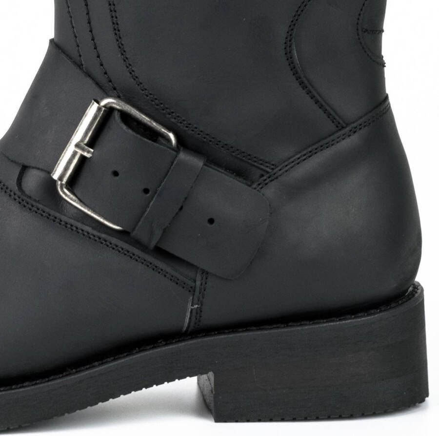 Mayura Boots 1594 Zwart Biker Motorlaarzen Dames Heren Ronde Stalen Neus Anti Slip Zool Echt leer