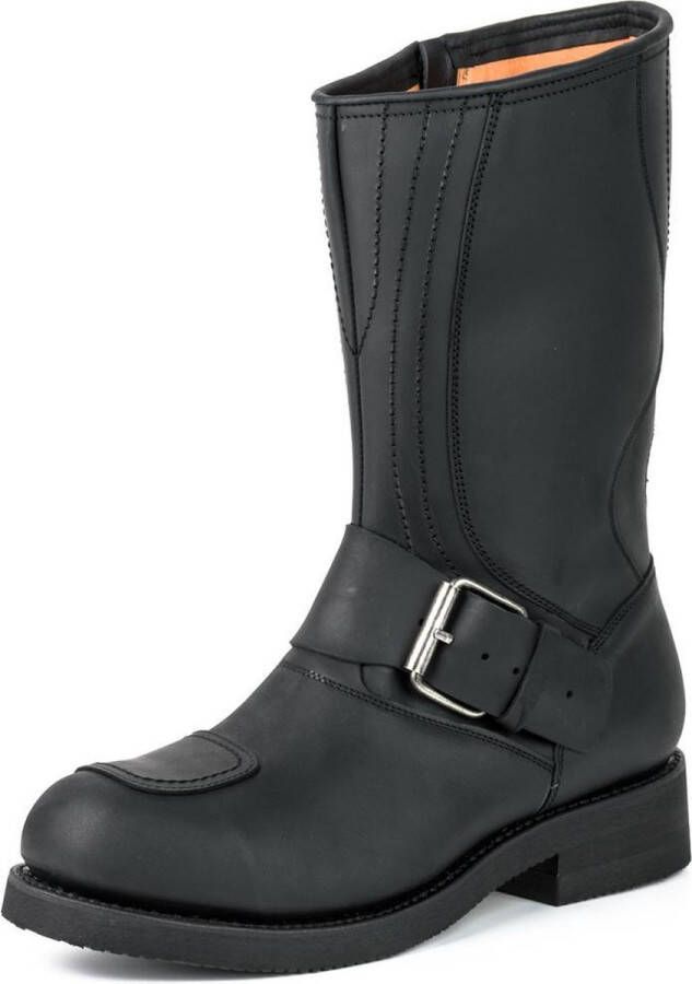 Mayura Boots 1594 Zwart Biker Motorlaarzen Dames Heren Ronde Stalen Neus Anti Slip Zool Echt leer