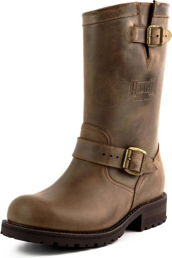 Mayura Boots 18 Bruin Biker Dames Heren Motorlaarzen Ronde Neus Anti Slip Zool Echt leer