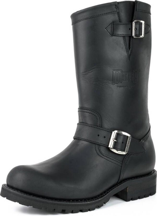 Mayura Boots 18 Zwart Biker Dames Heren Motorlaarzen Ronde Neus Anti Slip Zool Echt leer