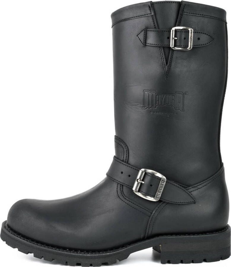 Mayura Boots 18 Zwart Biker Dames Heren Motorlaarzen Ronde Neus Anti Slip Zool Echt leer