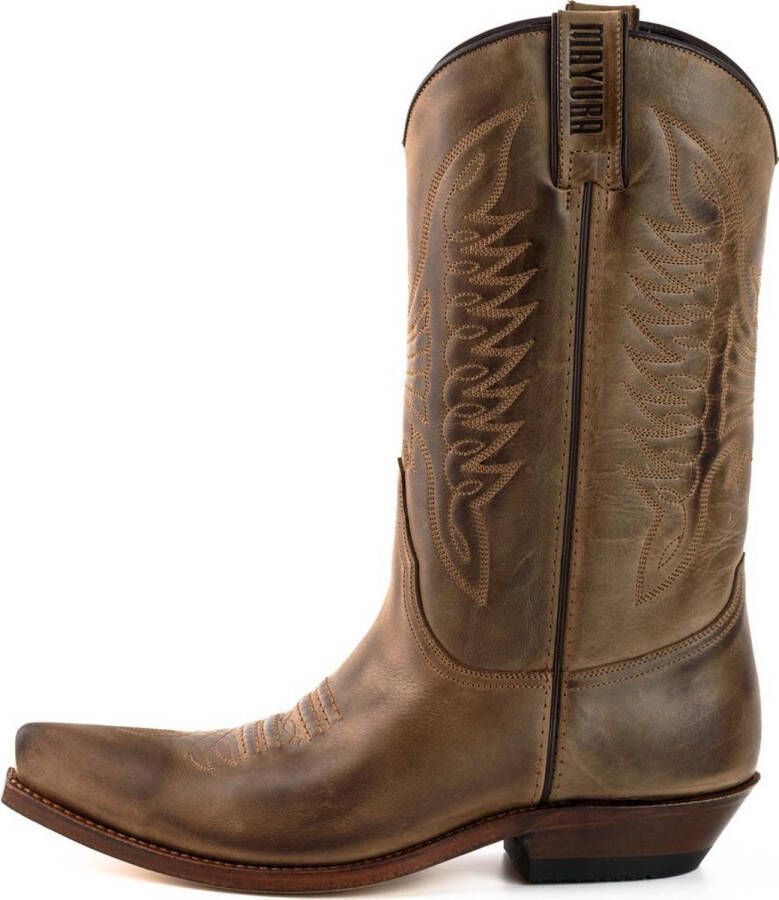 Mayura Boots 20 Kastanjebruin Unisex Cowboy Western Laarzen Spitse Neus Schuine Hak Sierstikel Wreef Waxed Leer