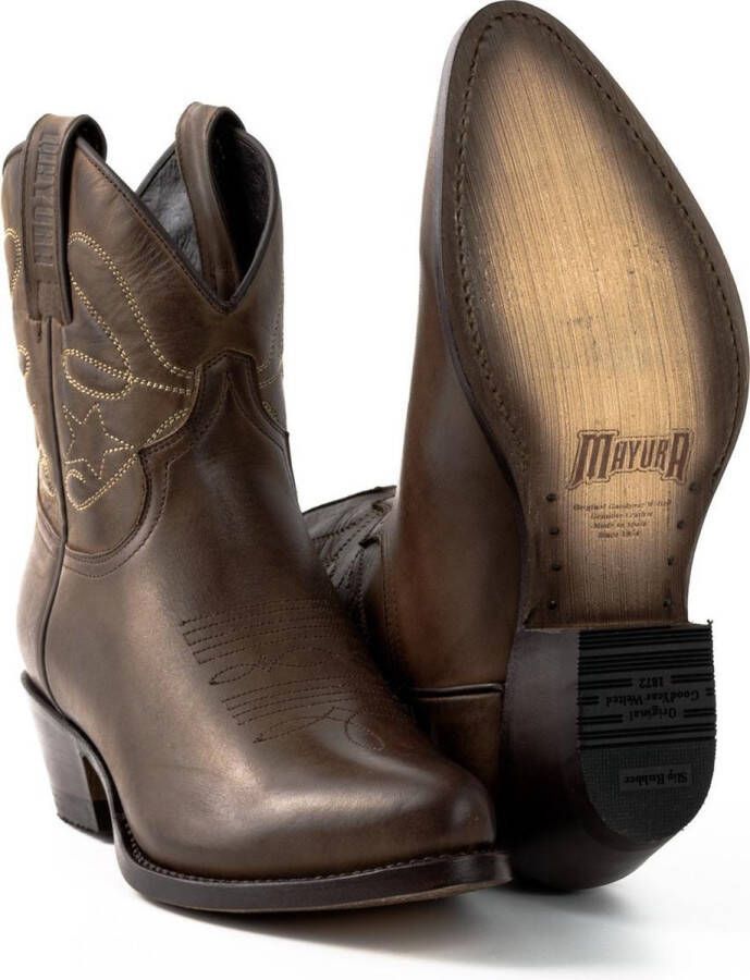 Mayura Boots 2374 Kastanje Dames Cowboy fashion Enkellaars Spitse Neus Western Hak Echt Leer