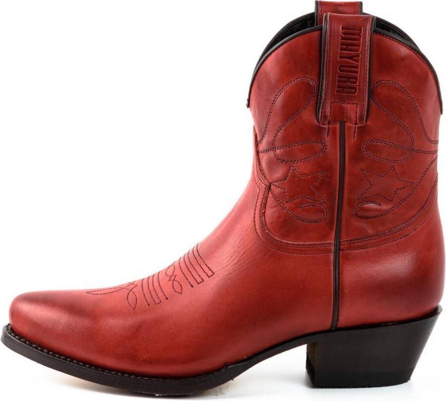 Mayura Boots 2374 Rood Dames Cowboy fashion Enkellaars Spitse Neus Western Hak Echt Leer