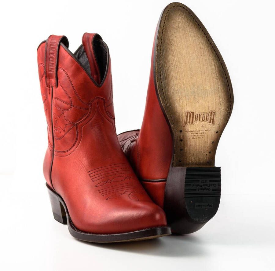 Mayura Boots 2374 Rood Dames Cowboy fashion Enkellaars Spitse Neus Western Hak Echt Leer