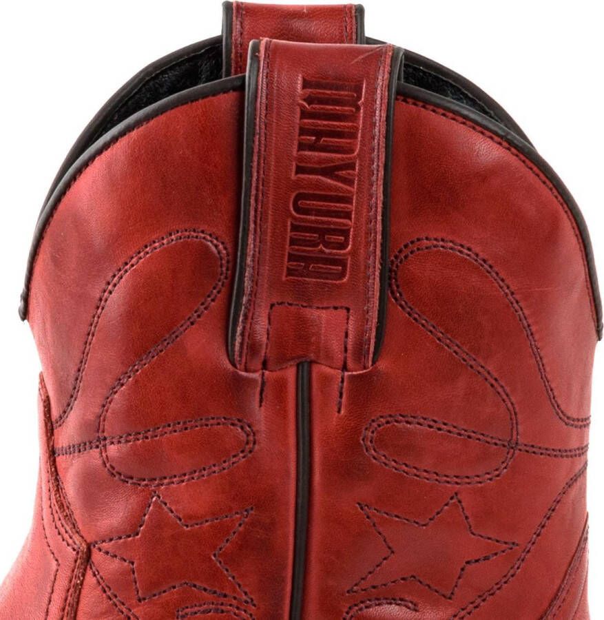 Mayura Boots 2374 Rood Dames Cowboy fashion Enkellaars Spitse Neus Western Hak Echt Leer