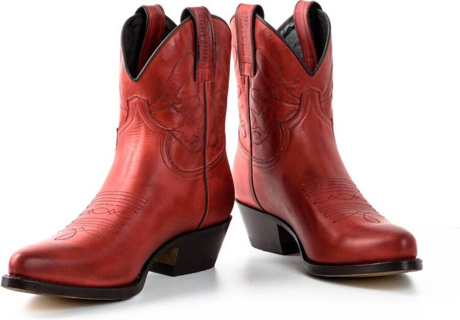 Mayura Boots 2374 Rood Dames Cowboy fashion Enkellaars Spitse Neus Western Hak Echt Leer