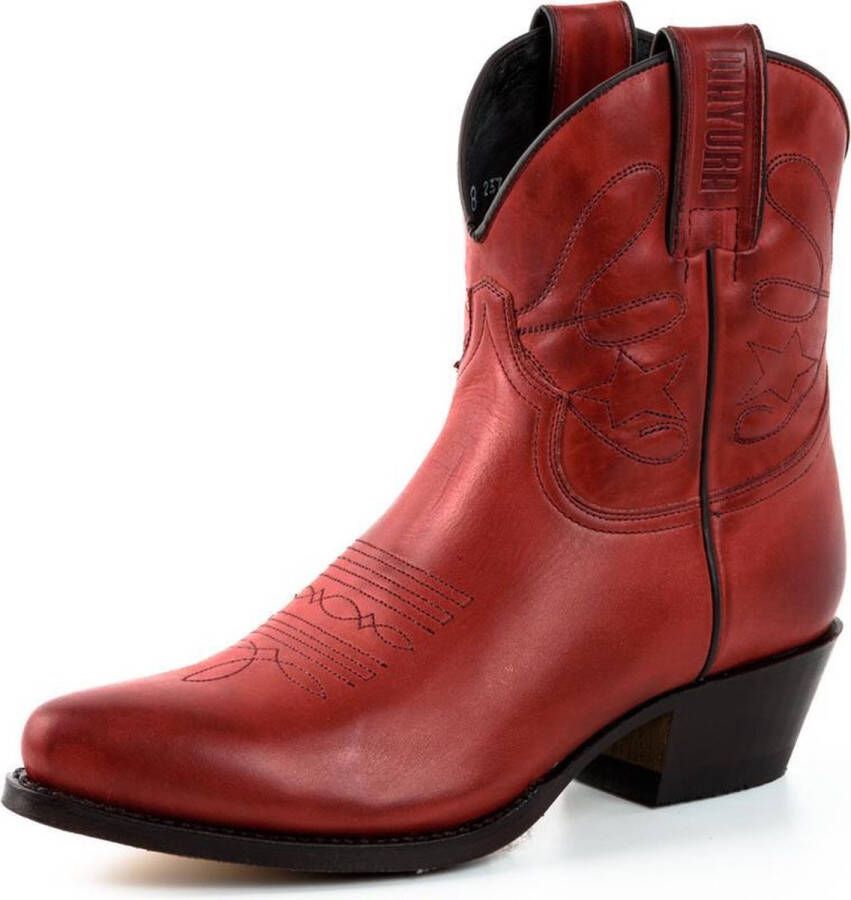 Mayura Boots 2374 Rood Dames Cowboy fashion Enkellaars Spitse Neus Western Hak Echt Leer