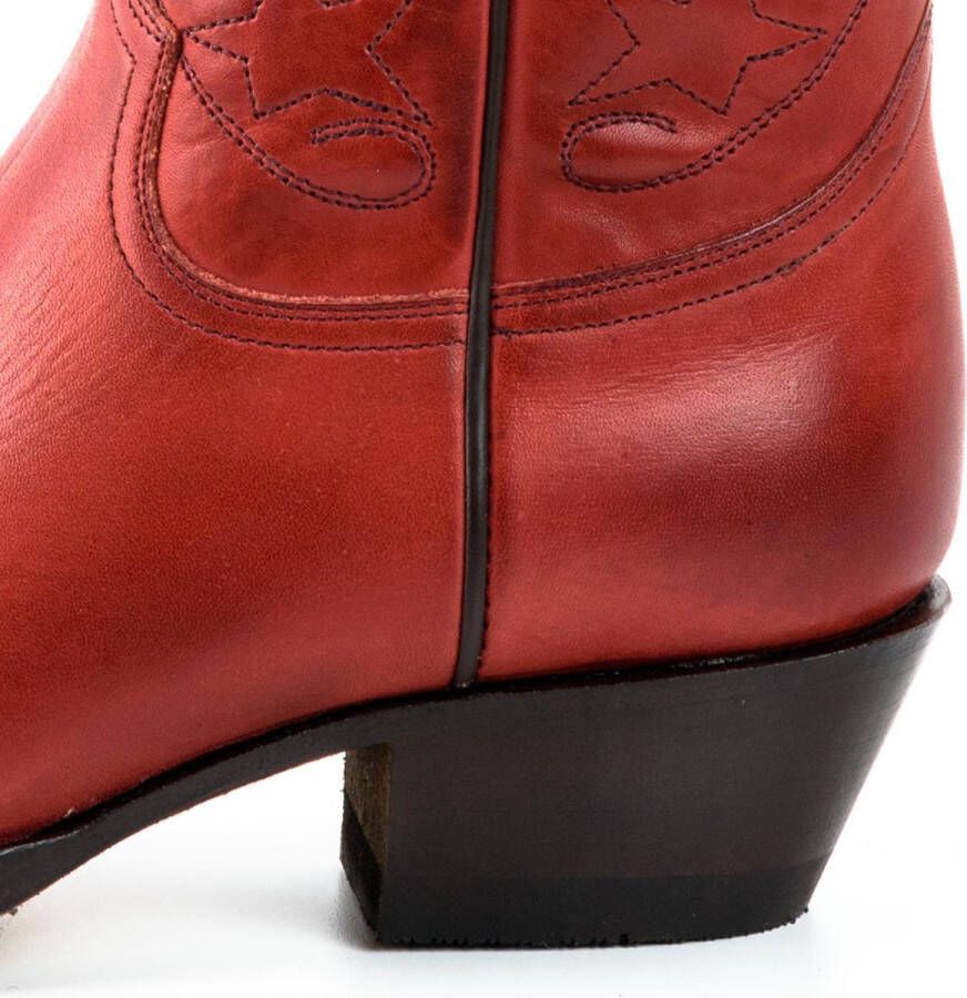 Mayura Boots 2374 Rood Dames Cowboy fashion Enkellaars Spitse Neus Western Hak Echt Leer
