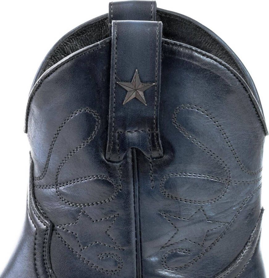 Mayura Boots 2374 Vintage Blauw Dames Cowboy fashion Enkellaars Spitse Neus Western Hak Echt Leer