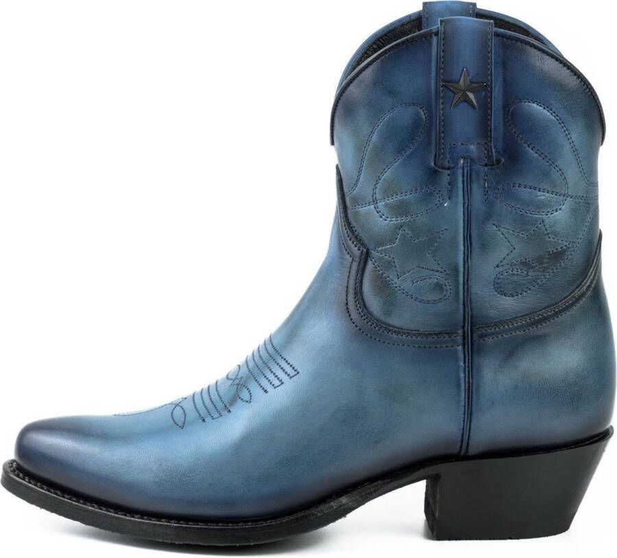 Mayura Boots 2374 Vintage Blauw Dames Cowboy fashion Enkellaars Spitse Neus Western Hak Echt Leer - Foto 8